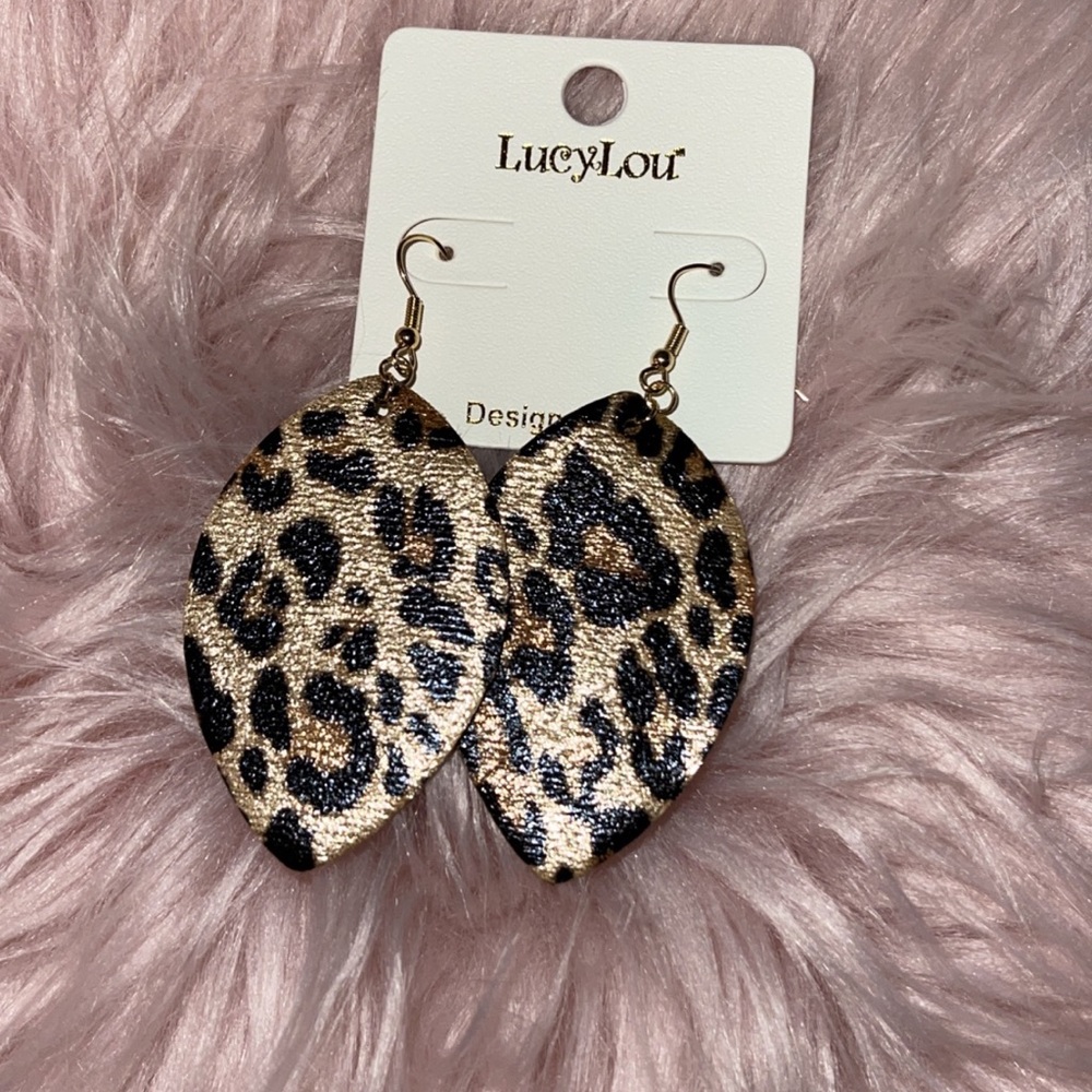 Leather/animal Print Leaf Earrings
